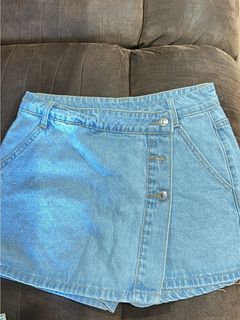 SHEIN Light Blue Denim Button-Front Mini Skort